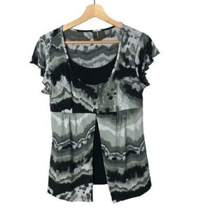 Sere Nade Gray Marble Y2K Short Sleeve Blouse M